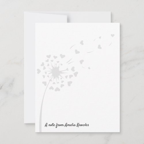 Dandelion Light Gray Cute Simple Script Name Chic Note Card