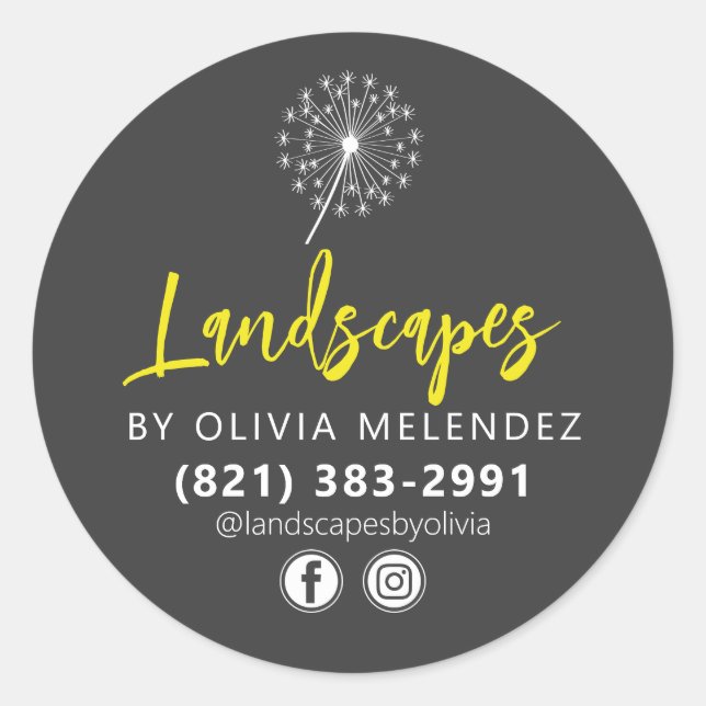 Dandelion Logo Lawn Care Service Advertising Classic Round Sticker (Front)