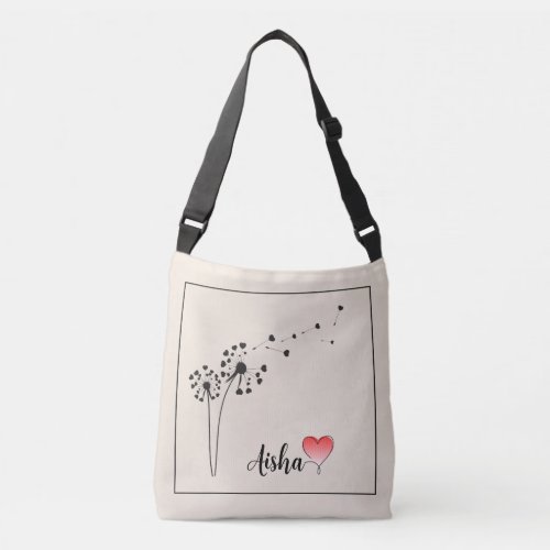 Dandelion Love Hearts with Inspirational Words _  Crossbody Bag