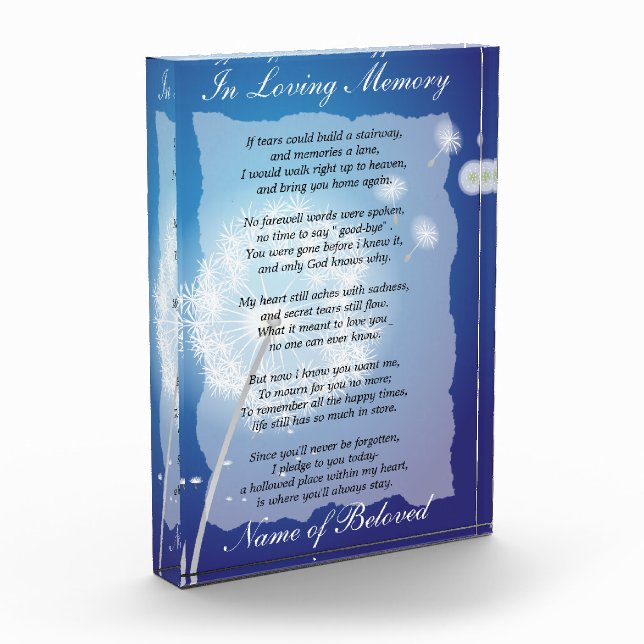 Dandelion Loving Memory Prayer Award (Left)