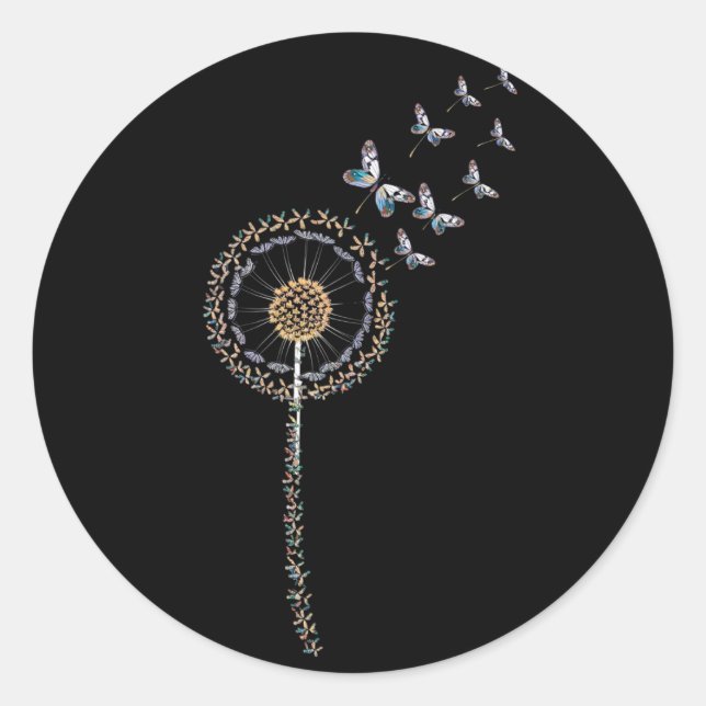 Dandelion made entirely of  butterflies classic round sticker (Front)