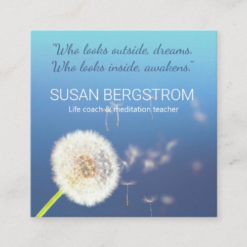 Dandelion Make a Wish blue square business card