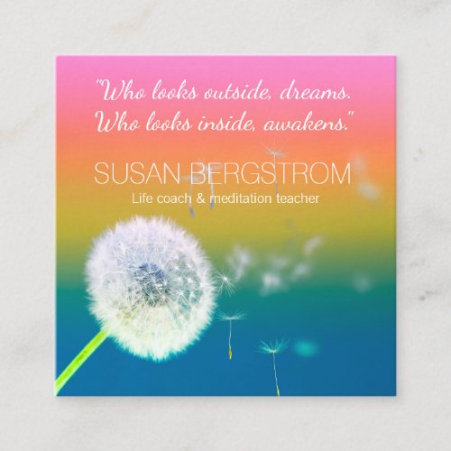 Dandelion Make a Wish rainbow square business card