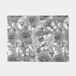 Dandelion meadow in black and white doormat