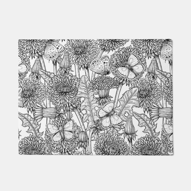 Dandelion meadow in black and white doormat (Front)