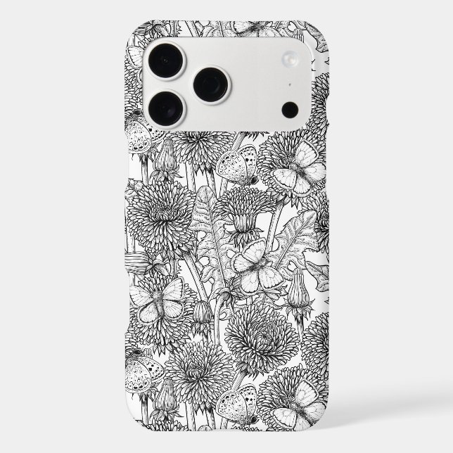 Dandelion meadow in black and white iPhone case (Back)