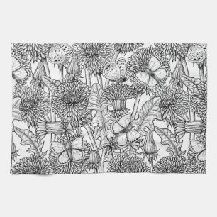 Dandelion meadow in black and white kitchen towel