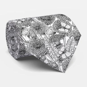 Dandelion meadow in black and white neck tie