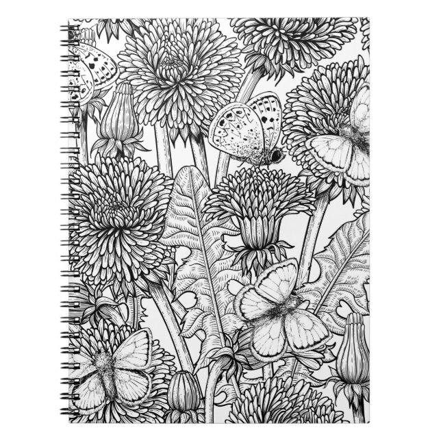 Dandelion meadow in black and white notebook (Front)