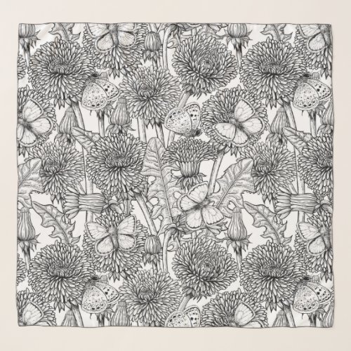 Dandelion meadow in black and white scarf