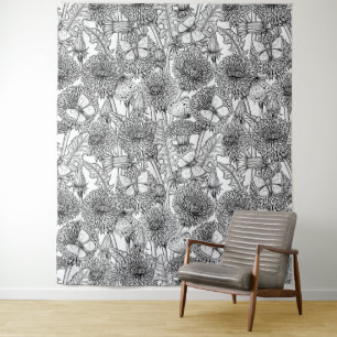 Dandelion meadow in black and white tapestry