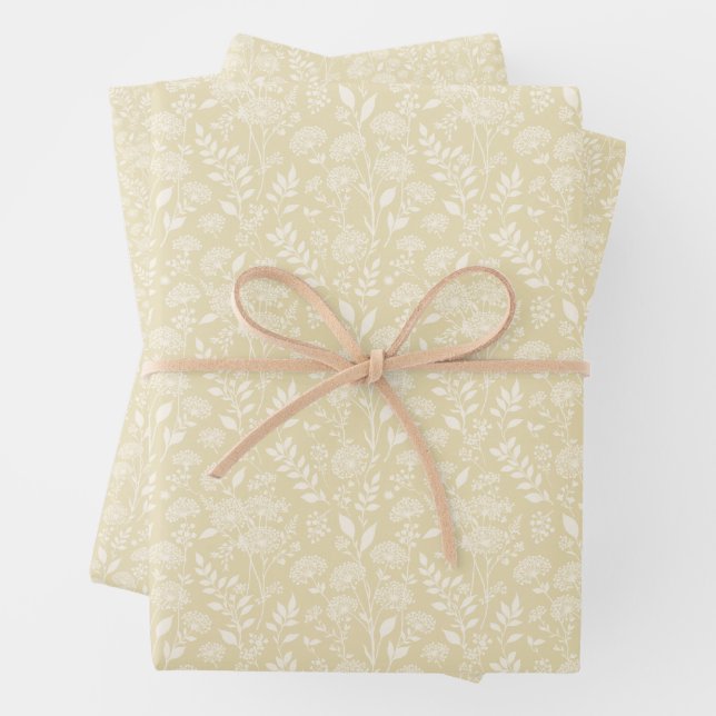 Dandelion Meadow Neutral - Golden Wheat Wrapping Paper Sheets (In situ)