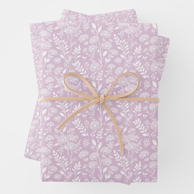 Dandelion Meadow Neutral - Warm Lilac Wrapping Paper Sheets (In situ)
