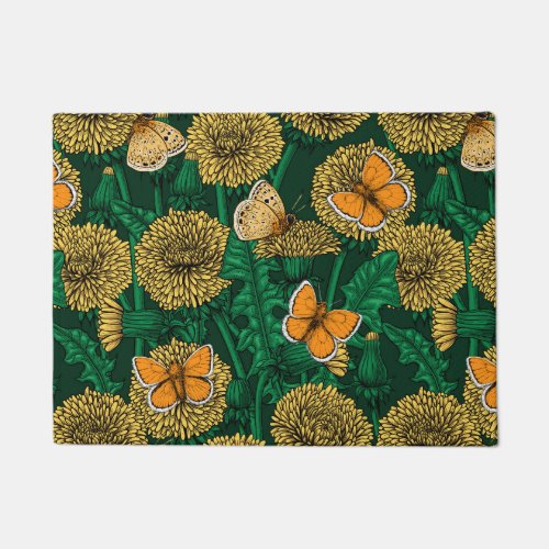 Dandelion meadow on dark green doormat