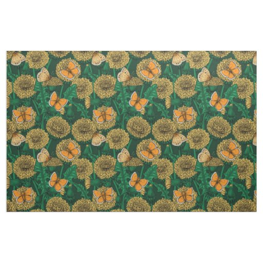 Dandelion meadow on dark green fabric