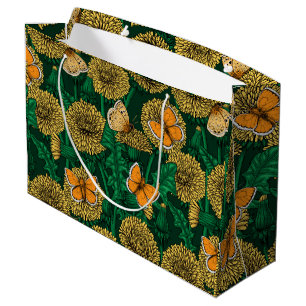 Dandelion meadow on dark green large gift bag