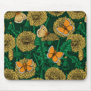 Dandelion meadow on dark green mouse pad