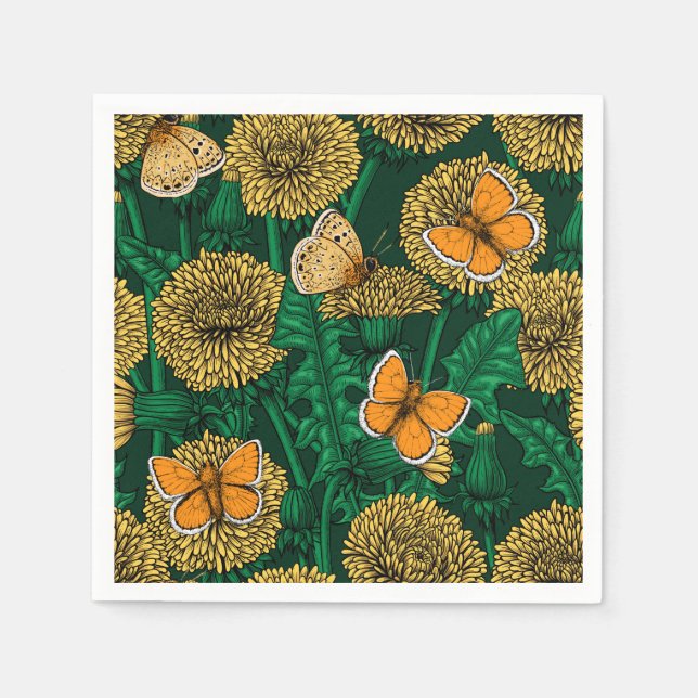 Dandelion meadow on dark green napkins (Front)