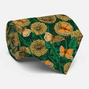 Dandelion meadow on dark green neck tie