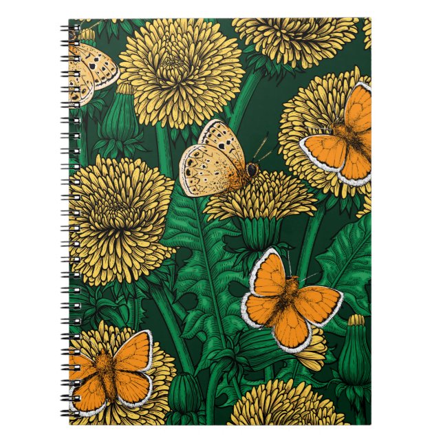 Dandelion meadow on dark green notebook (Front)