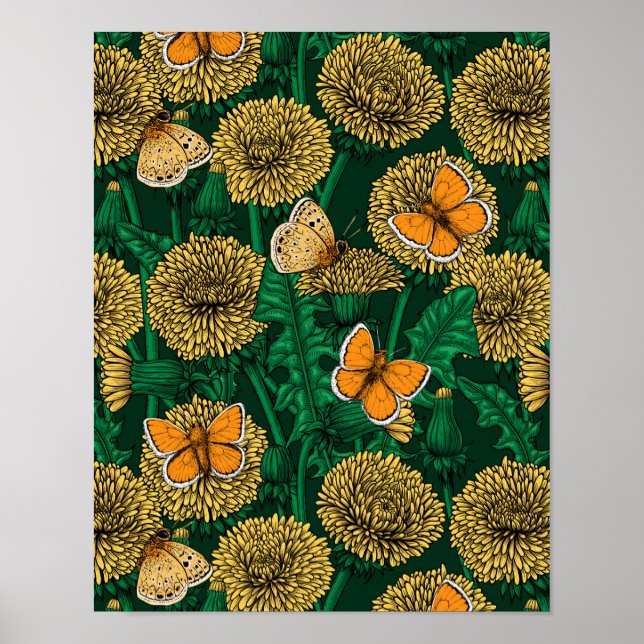 Dandelion meadow on dark green poster (Front)