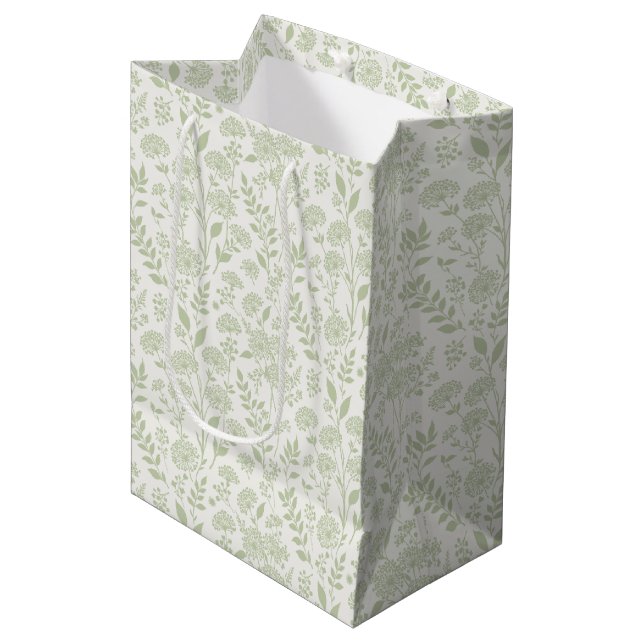 Dandelion Meadow Soft Olive - Neutral Medium Gift Bag (Front Angled)