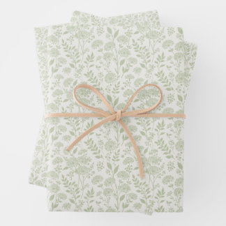 Dandelion Meadow Soft Olive - Neutral Wrapping Paper Sheets