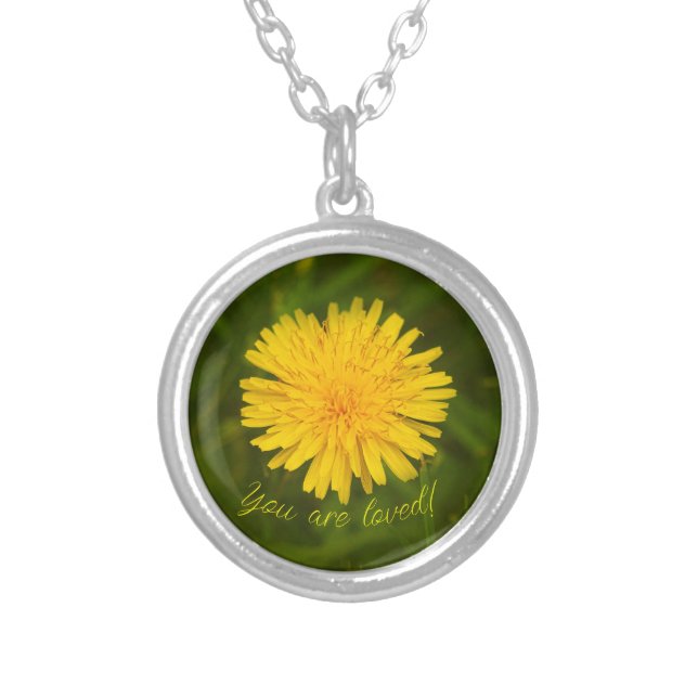 Dandelion mystery. You are loved! Silver Plated Necklace (Front)