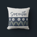 Dandelion Name Sage Navy Blue Throw Pillow<br><div class="desc">This whimsical 16" x 16" throw pillow features repeated hand drawn dandelions with a placeholder for your name or any words you would like! The backside features the same dandelions,  navy blue background on front and back.</div>