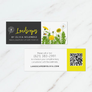 Dandelion Natural Lawn Care Service Black & Yellow Mini Business Card