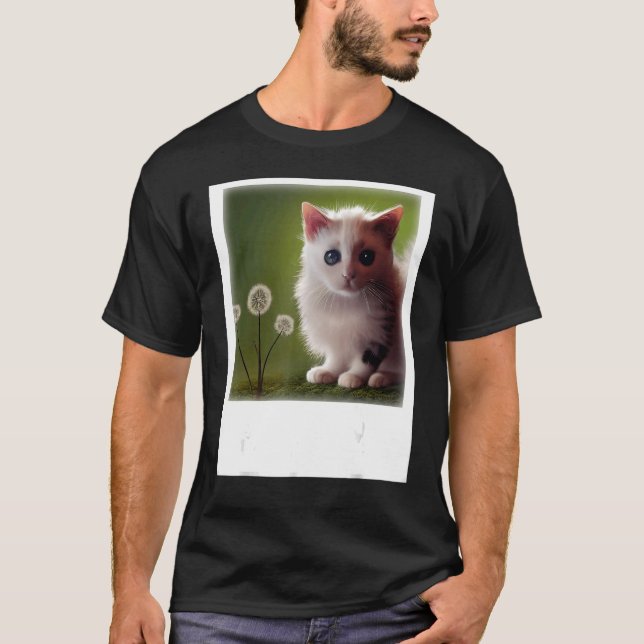Dandelion Next To A Baby Cat Realistic Art T-Shirt (Front)