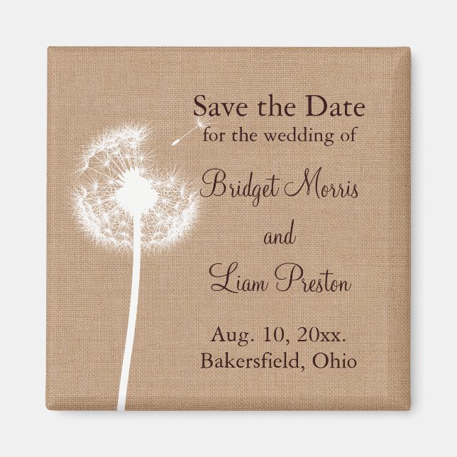 Dandelion on Burlap Save the Date Magnet (Front)