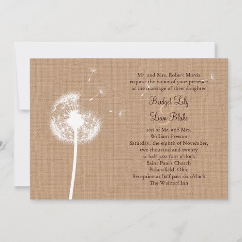 Dandelion on Burlap Wedding Invitation