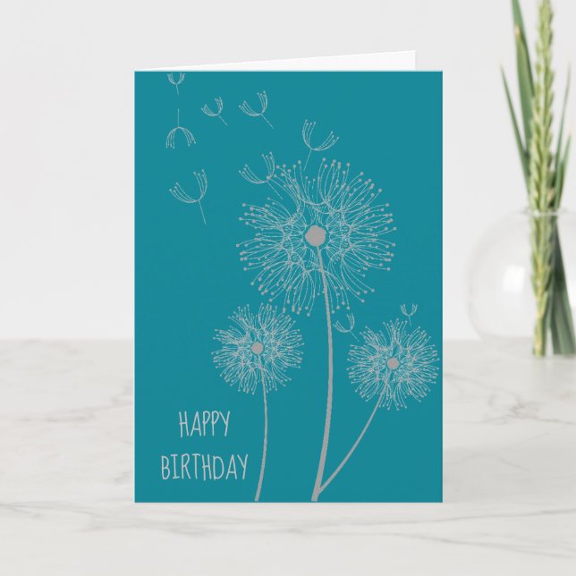 Dandelion on color modern floral birthday card (Front)