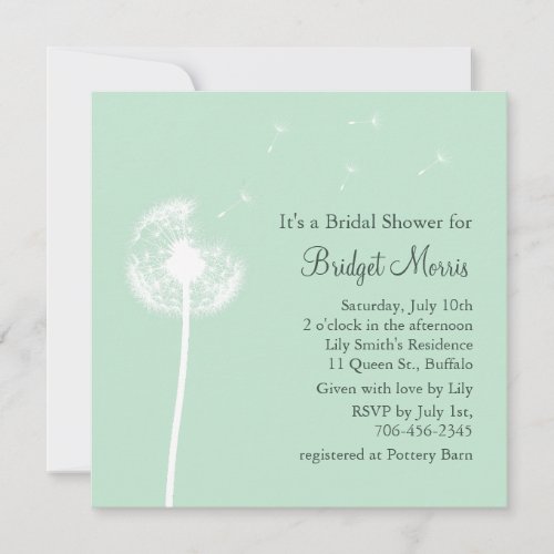 Dandelion on Mint Bridal Shower Invitation