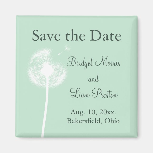 Dandelion on Mint Save the Date Magnet (Front)