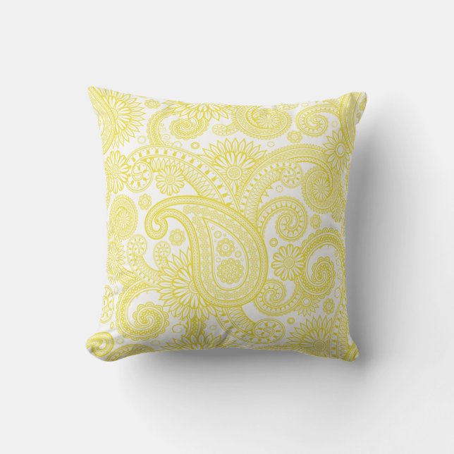 Dandelion Paisley Floral Swirl Throw Pillow (Front)