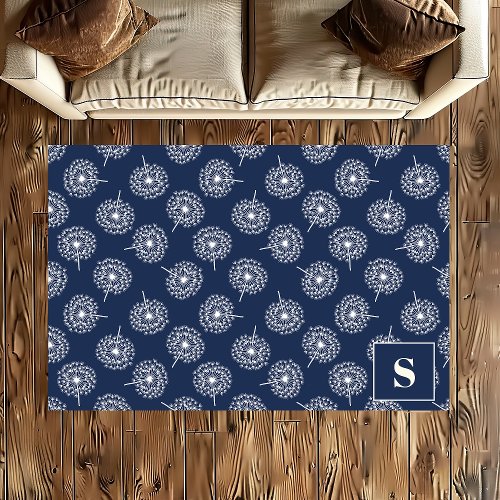 Dandelion Pattern Navy Blue Monogrammed Rug