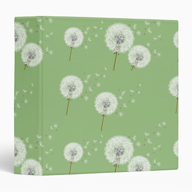 Dandelion Pattern on Green Background 3 Ring Binder (Front/Spine)