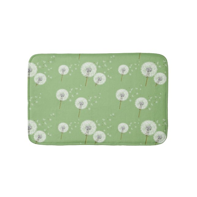 Dandelion Pattern on Green Background Bathroom Mat (Front)