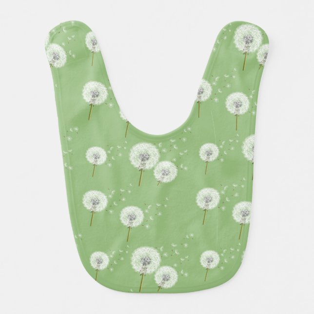Dandelion Pattern on Green Background Bib (Front)