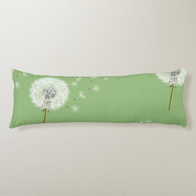 Dandelion Pattern on Green Background Body Pillow (Front)