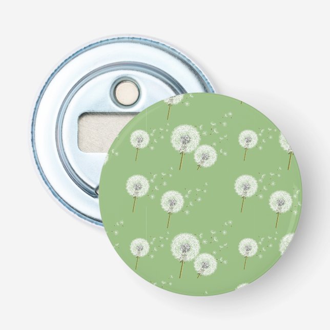 Dandelion Pattern on Green Background Bottle Opener (Front)