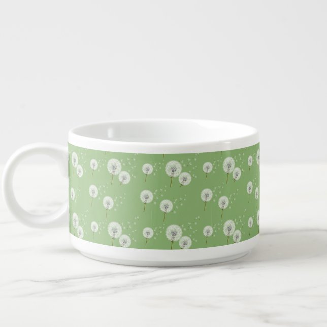 Dandelion Pattern on Green Background Bowl (Right)