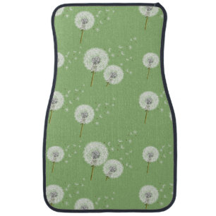 Dandelion Pattern on Green Background Car Mat
