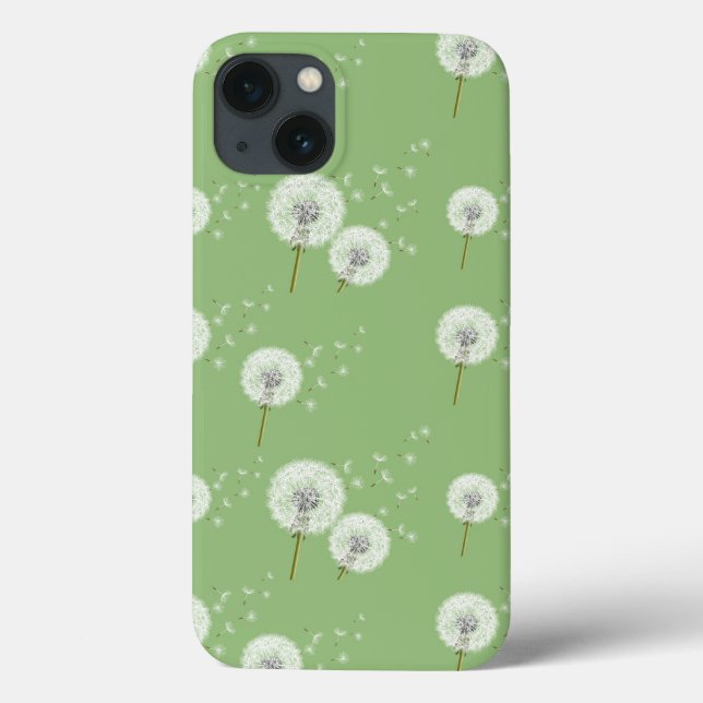 Dandelion Pattern on Green Background Case-Mate iPhone Case (Back)