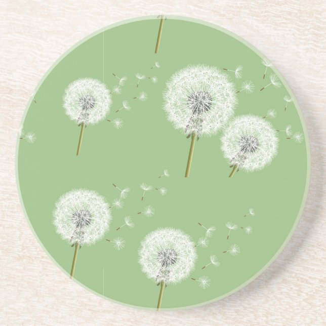 Dandelion Pattern on Green Background Drink Coaster (Front)