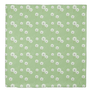 Dandelion Pattern on Green Background Duvet Cover