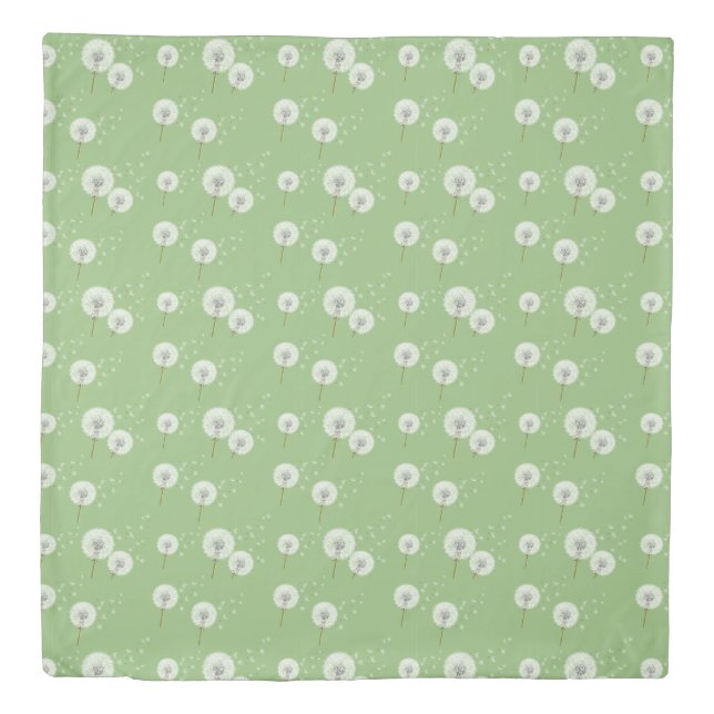Dandelion Pattern on Green Background Duvet Cover (Front)