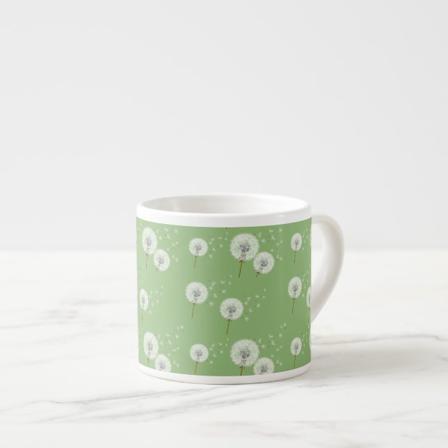 Dandelion Pattern on Green Background Espresso Cup (Front Right)